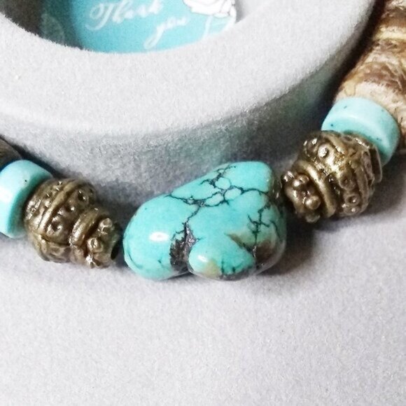 Rustic Rugged Turquoise Magnesite & Coconut Husks Bracelet!  Sexy Tomboy - Picture 2 of 7